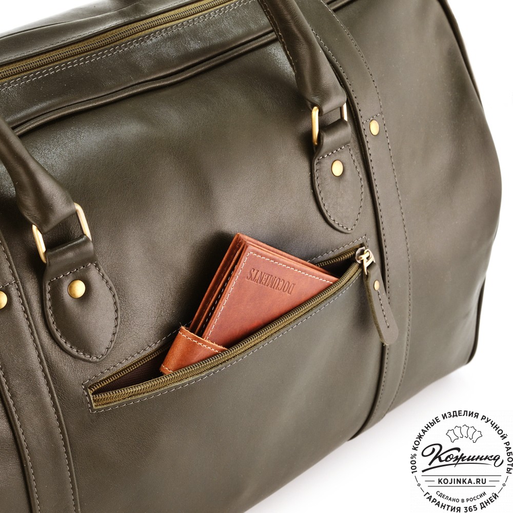 Кожаная дорожная сумка "Филипп" (хаки гладкая кожа)